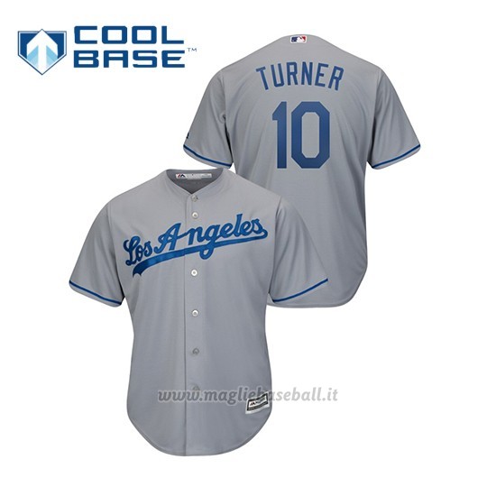Maglia Baseball Uomo Los Angeles Dodgers 10 Justin Turner Cool Base Segunda Grigio